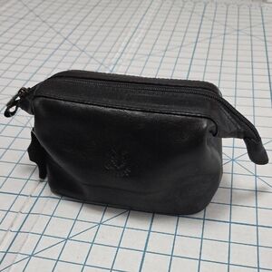 Italian Black Leather Toiletry Bag, 7" x 4" x 5", VTG, Florence, Italy NWOT #1